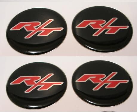4X50mm R/T RED BLACK CHROME 3D Decal for Dodge Wheel Center Caps