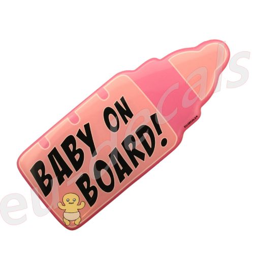 Baby On Board Pink Bottle 3D Decal Domed bumper warning sticker car safety sign